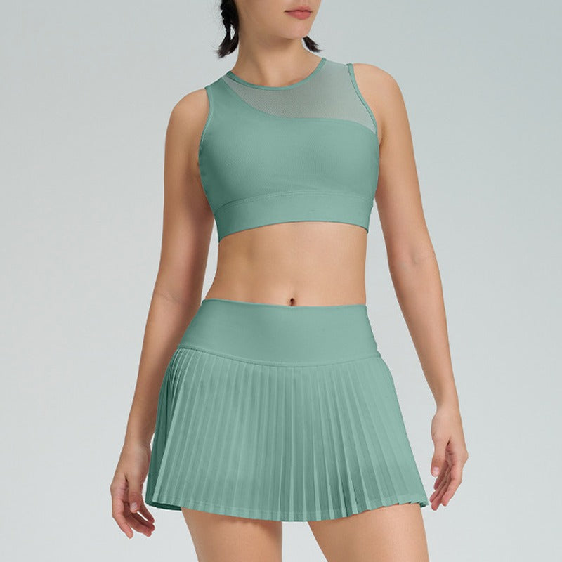 Mesh Panel Crop Tank and Pleated Tennis Skort Set