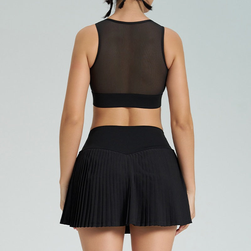 Mesh Panel Crop Tank and Pleated Tennis Skort Set