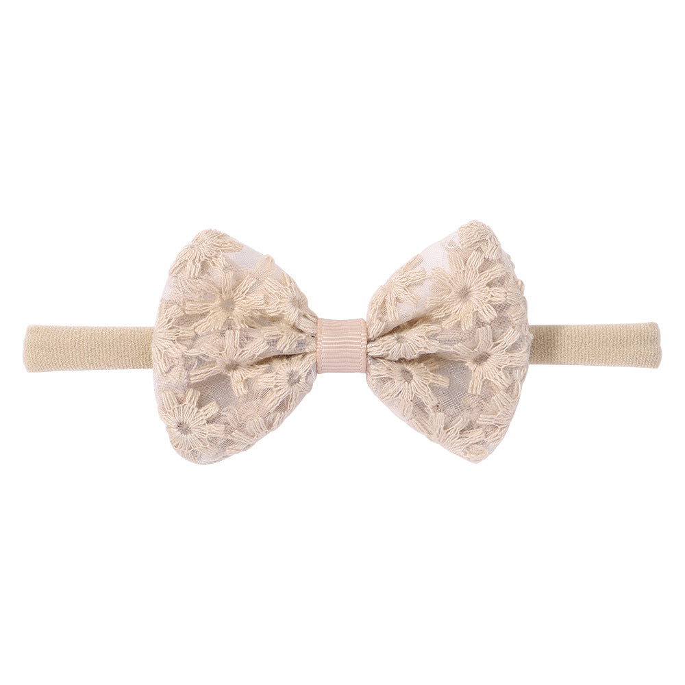 Floral Lace Bow Baby Nylon Headband - Khaki