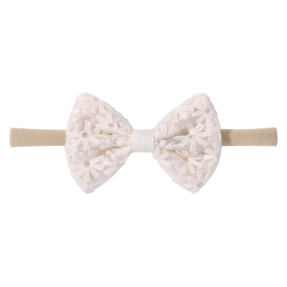 Floral Lace Bow Baby Nylon Headband - OffWhite