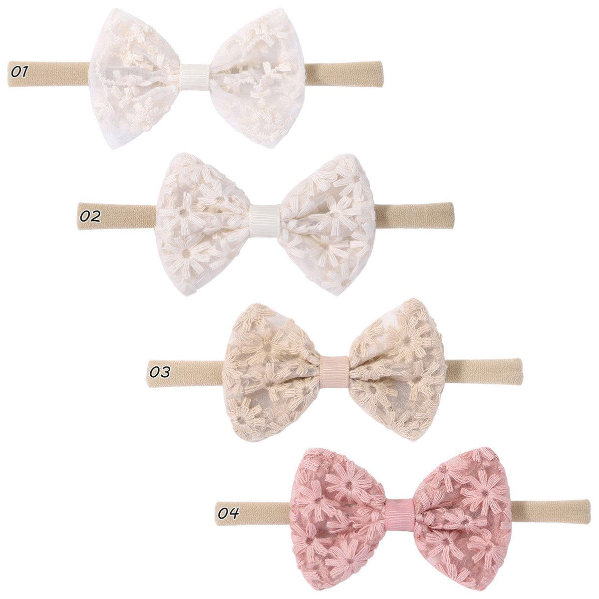 Floral Lace Bow Baby Nylon Headband - Set01