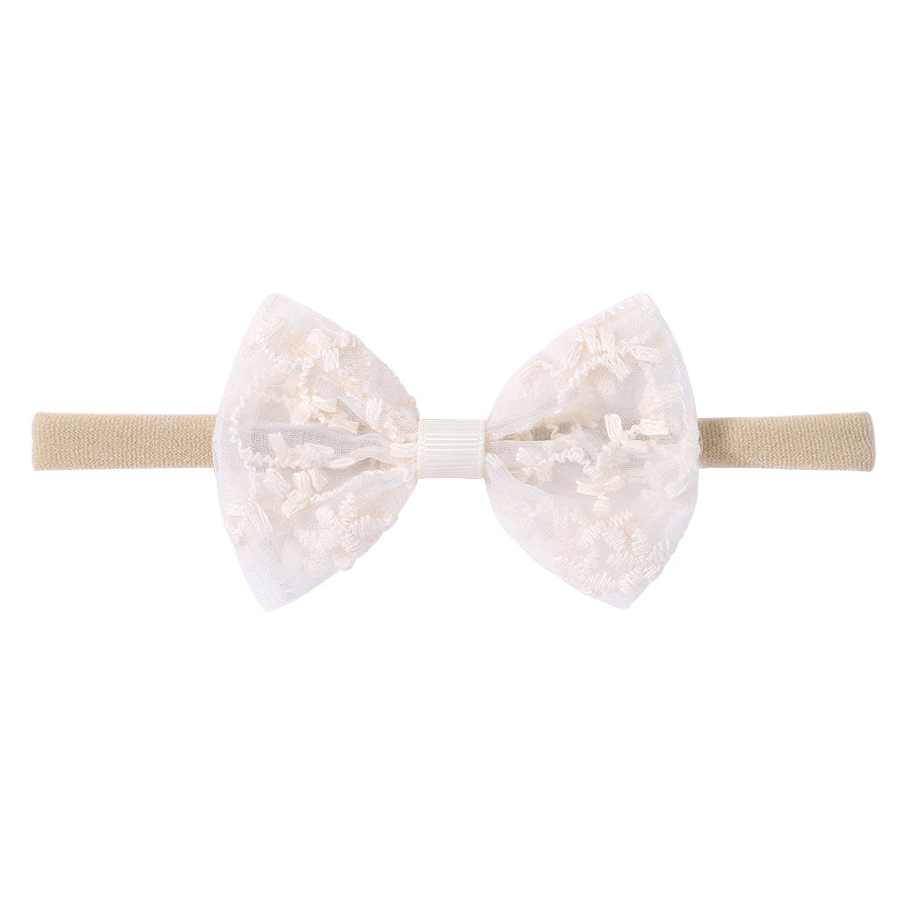 Floral Lace Bow Baby Nylon Headband - White