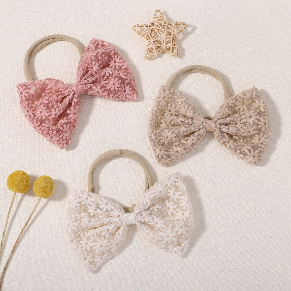 Floral Lace Bow Baby Nylon Headband
