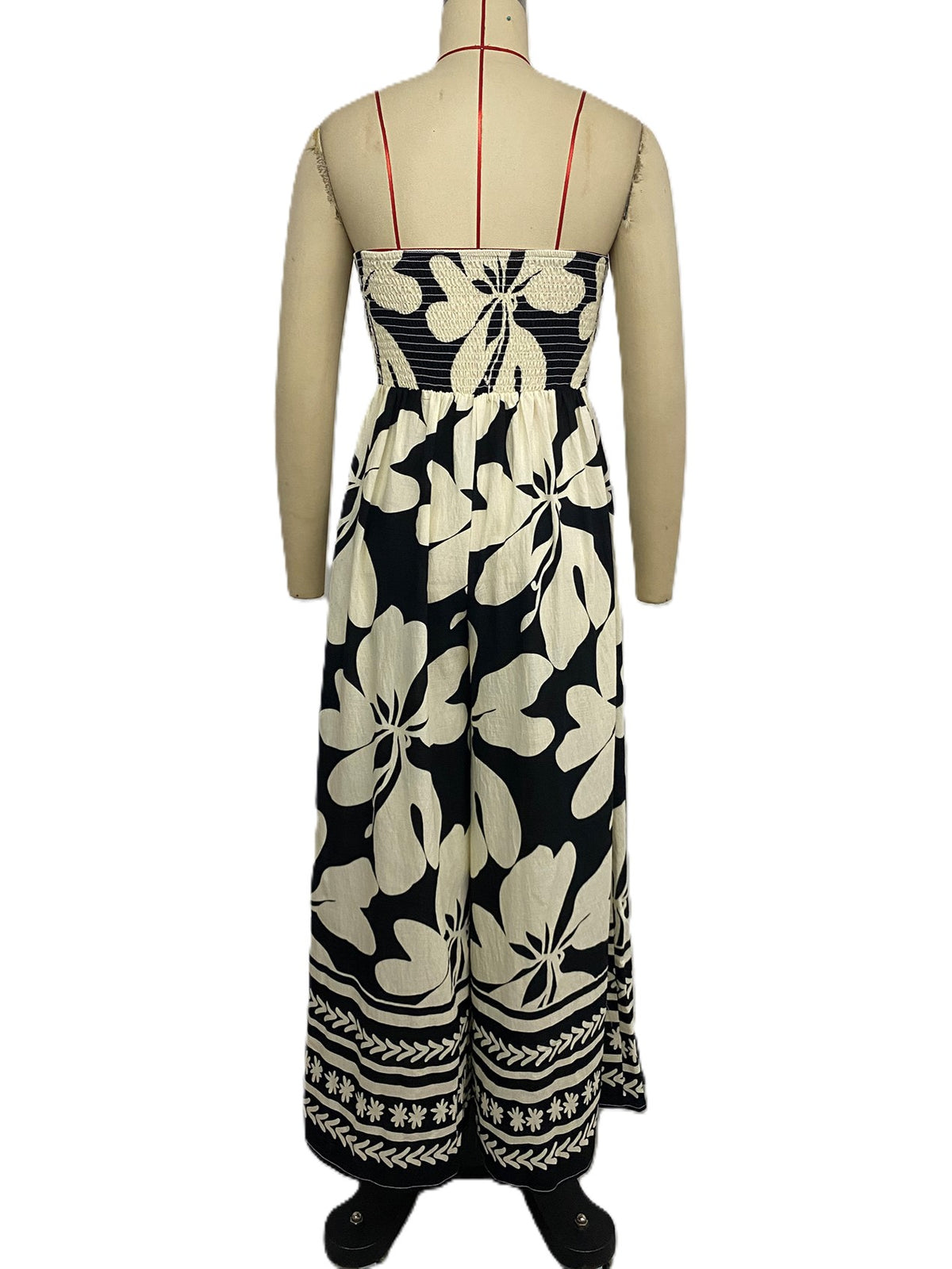 Bohemian Print Strapless Wide Leg Jumpsuit - Black - 2