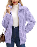 Checkerboard Sherpa Zip Up Jacket - Purple