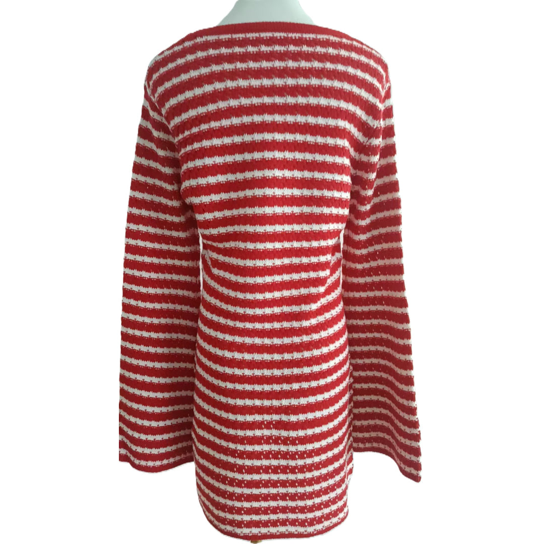 Striped Knit Mini Sweater Dress - Red - 1