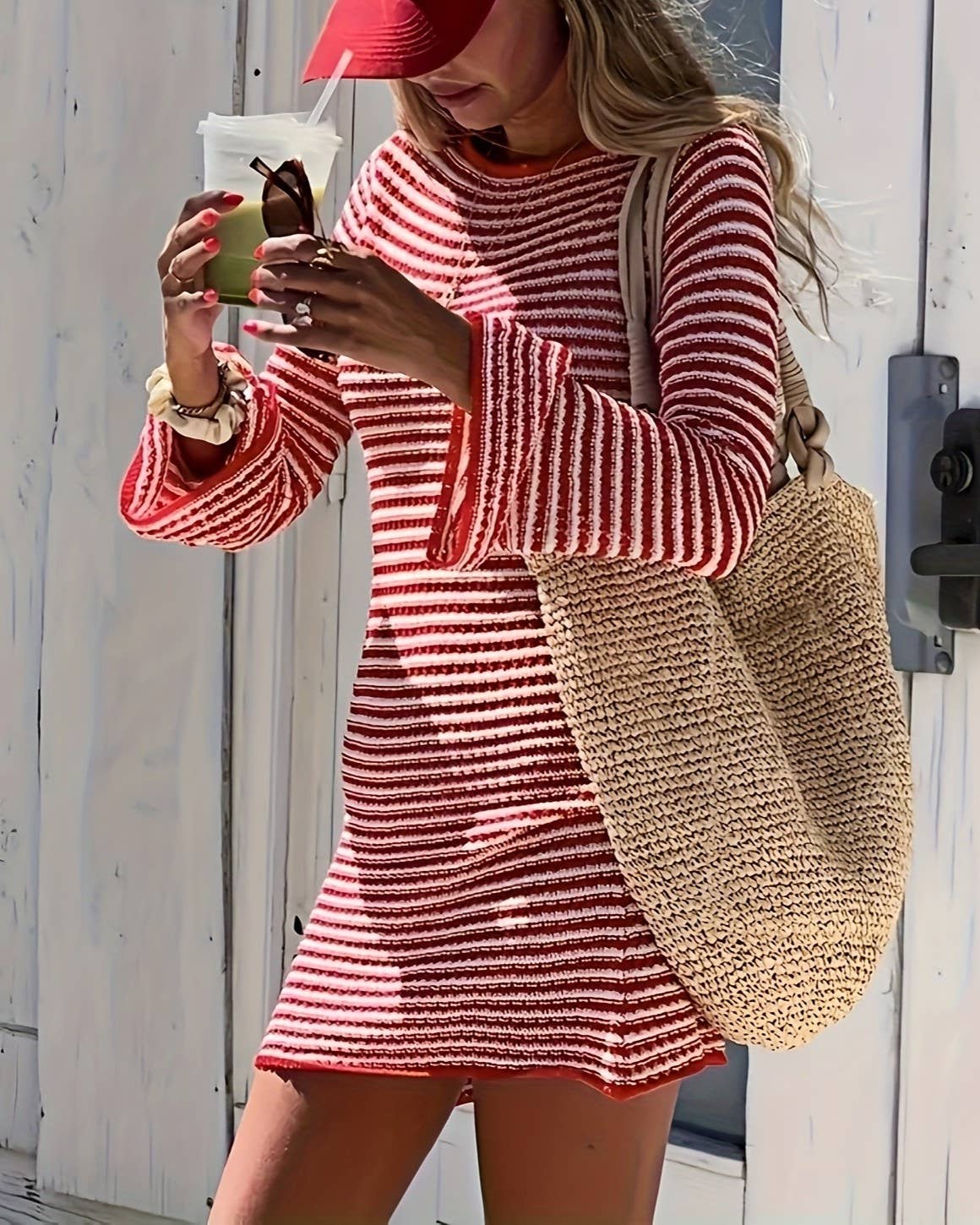 Striped Knit Mini Sweater Dress