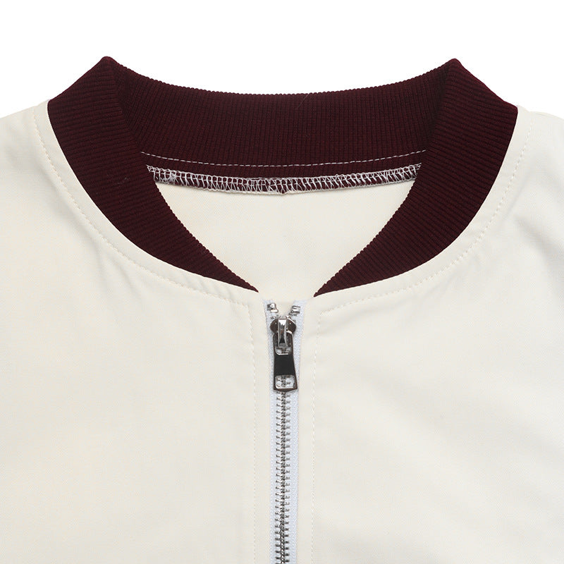 Varsity Cropped Zip Bomber Jacket - White - 6