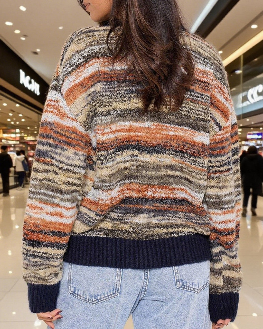 Space Dye Striped Contrast Trim Cardigan - Orange - 2
