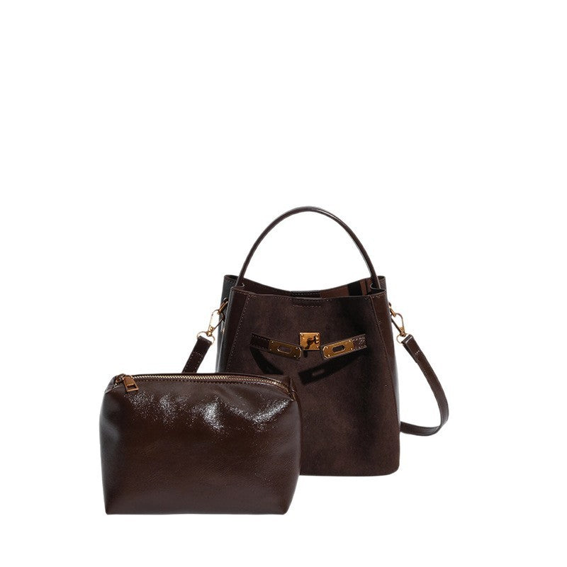 Vintage Belted Bucket Bag with Turn Lock