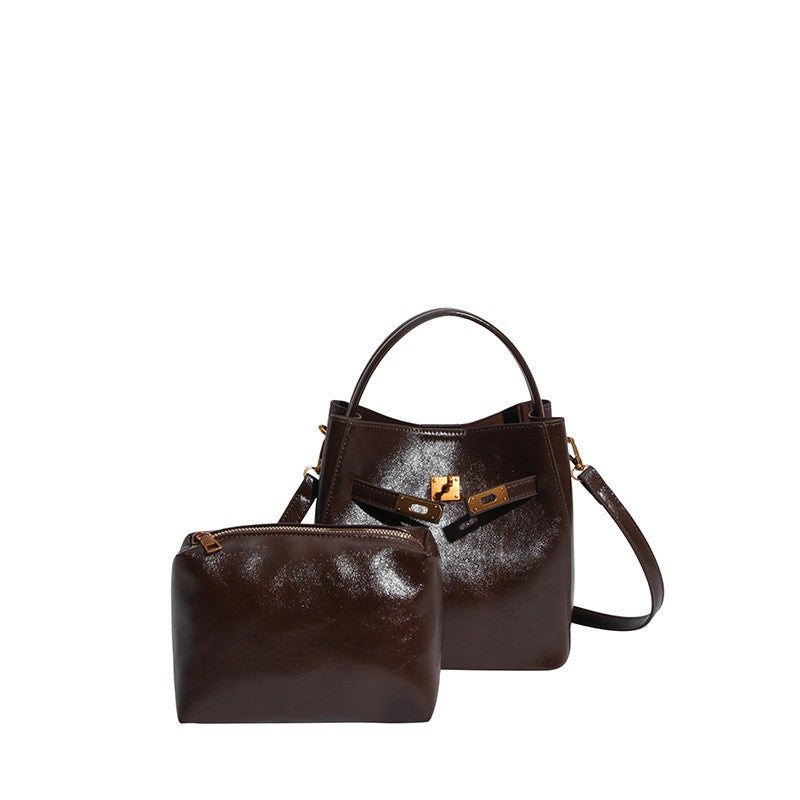 Vintage Belted Bucket Bag with Turn Lock