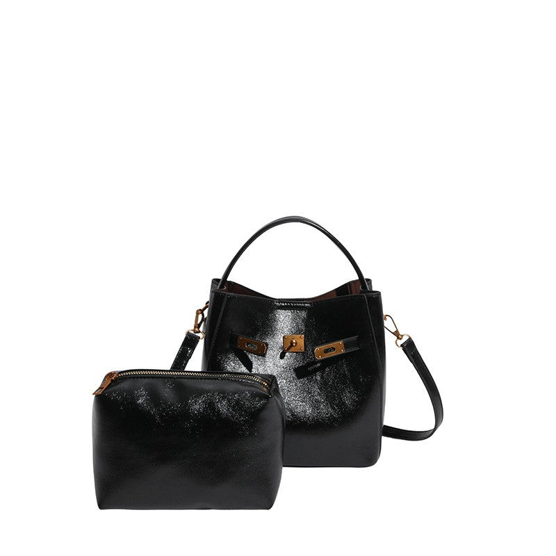 Vintage Belted Bucket Bag with Turn Lock