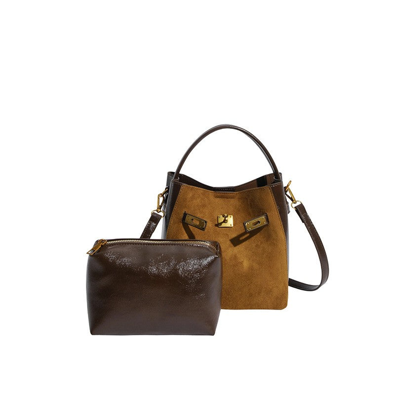 Vintage Belted Bucket Bag with Turn Lock