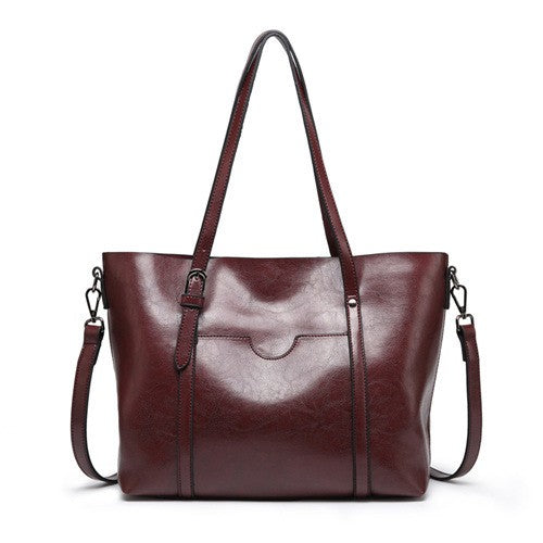 Oiled Faux Leather Work Tote Bag - Coffee