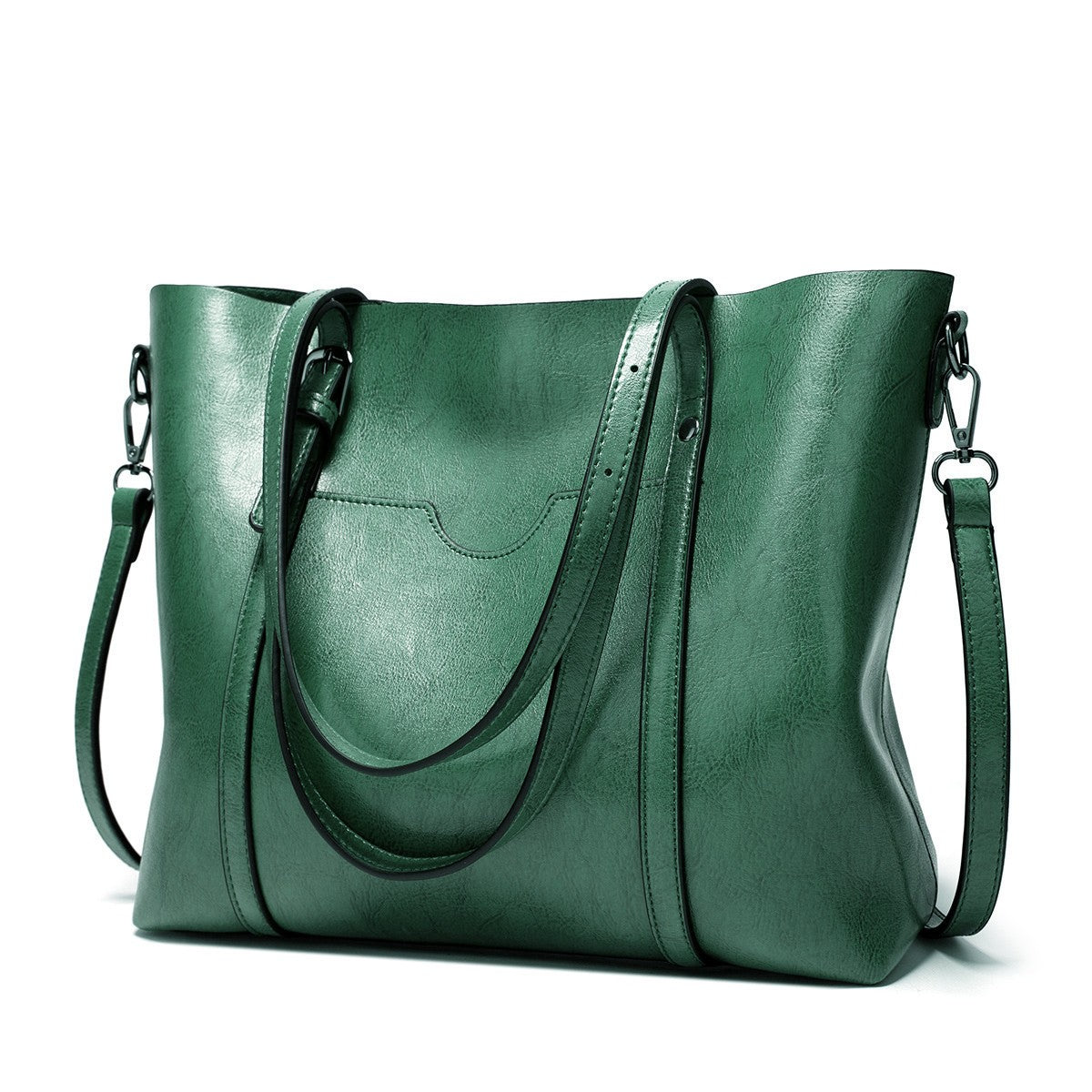 Oiled Faux Leather Work Tote Bag - Green