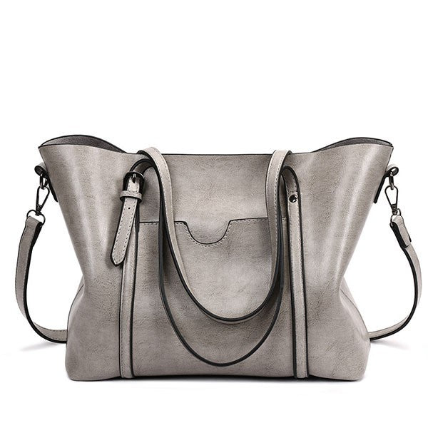 Oiled Faux Leather Work Tote Bag - Grey