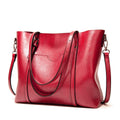 Oiled Faux Leather Work Tote Bag - Red