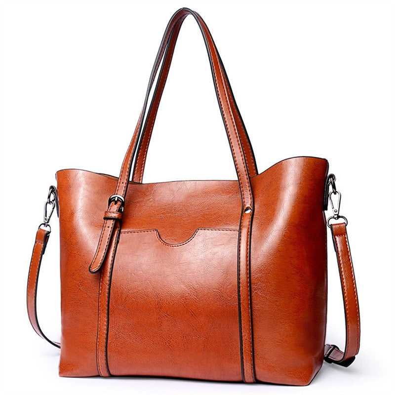 Oiled Faux Leather Work Tote Bag