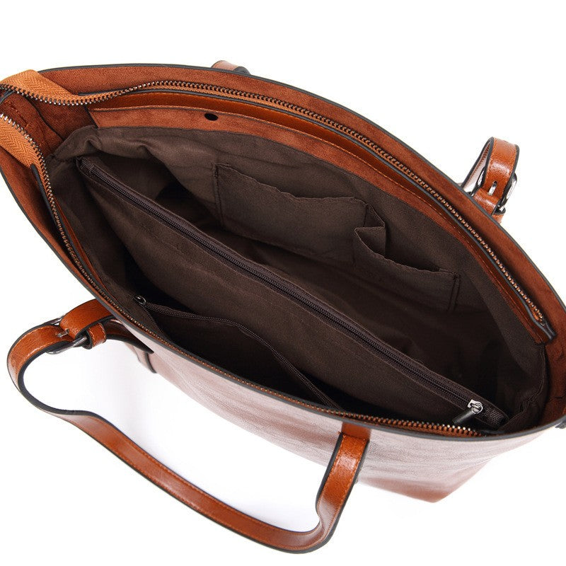 Oiled Faux Leather Work Tote Bag