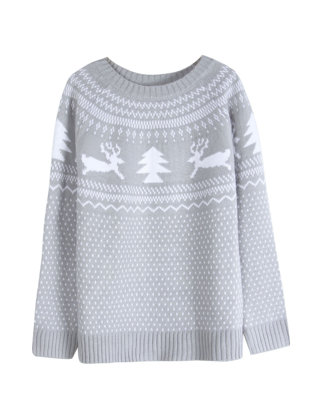 Reindeer Yoke Fair Isle Christmas Sweater - Grey