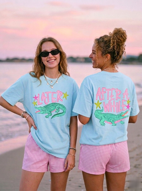 Alligator Graphic Front And Back Cotton Tee - LightBlue