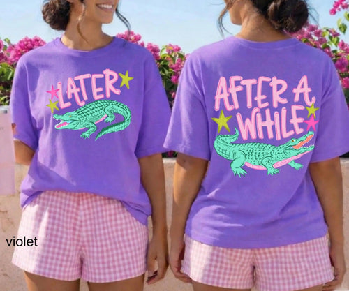 Alligator Graphic Front And Back Cotton Tee - Purple