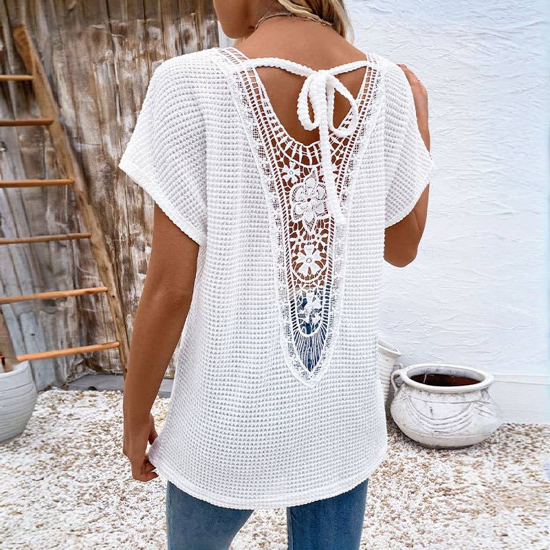 Waffle Knit Crochet Back Tee