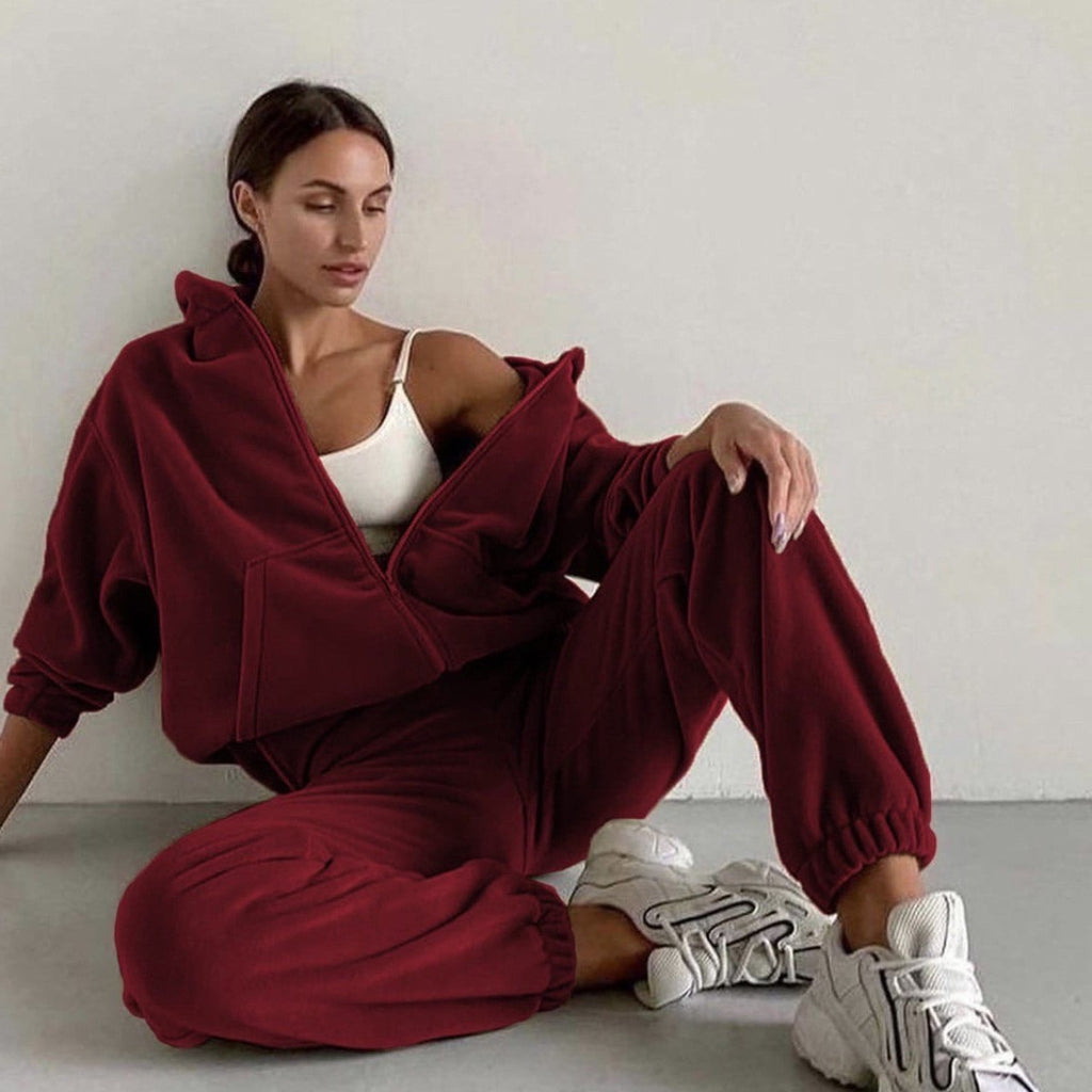 Oversized Fleece Zip Hoodie Jogger Athletic Set