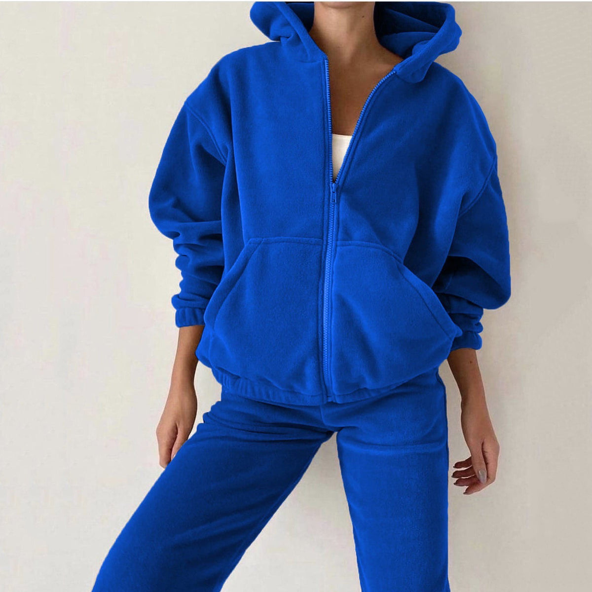 Oversized Fleece Zip Hoodie Jogger Athletic Set