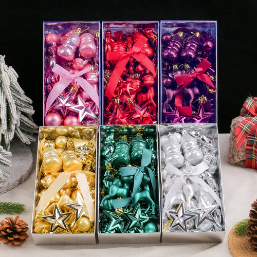 45-Piece Christmas Ornament Set with Reindeer and Bows - Blue