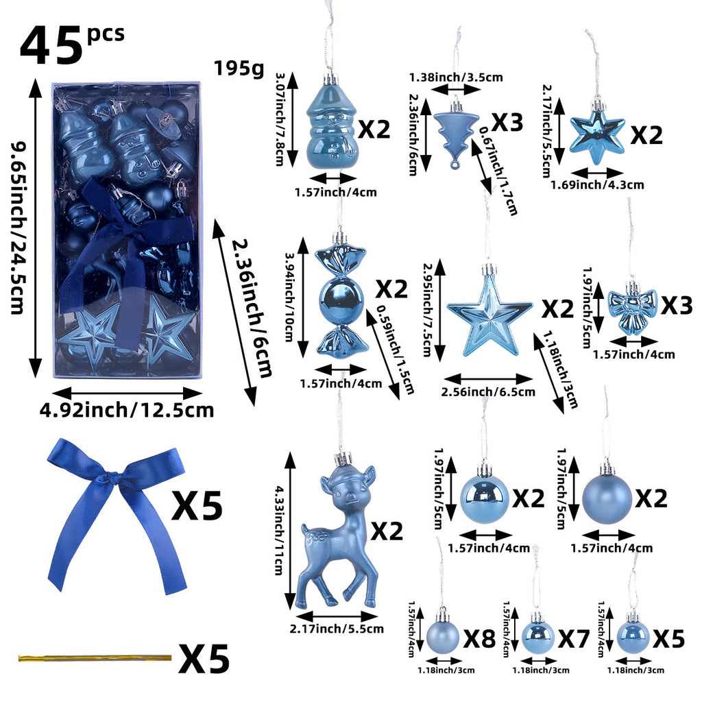 45-Piece Christmas Ornament Set with Reindeer and Bows - Deepblue