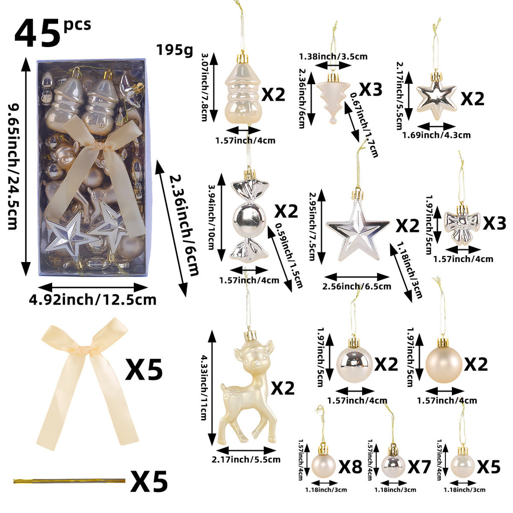 45-Piece Christmas Ornament Set with Reindeer and Bows - Yellow