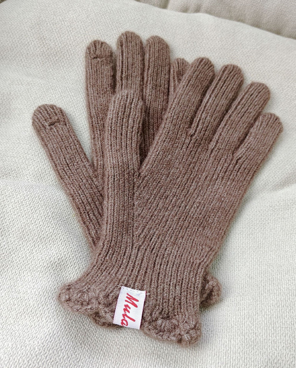 Ribbed Knit Gloves With Ruffle Cuff - Khaki