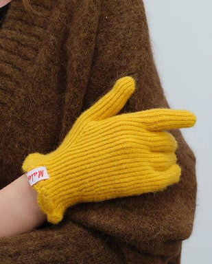 Ribbed Knit Gloves With Ruffle Cuff - Yellow