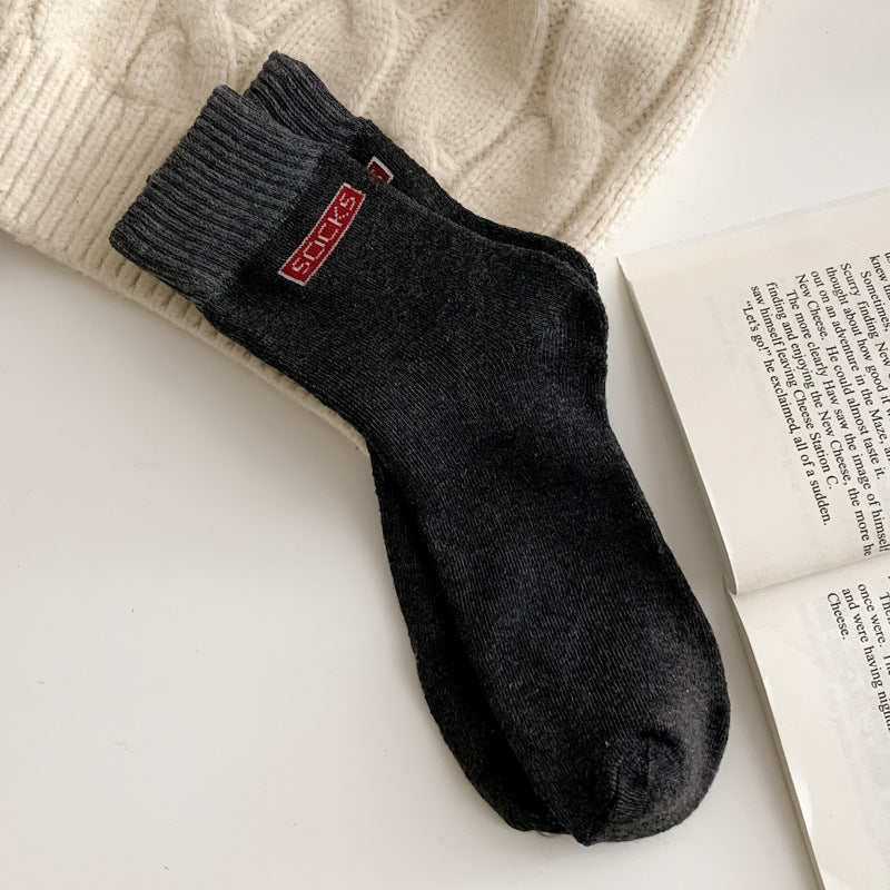 Contrast Cuff Thick Terry Mid Socks - DarkGrey