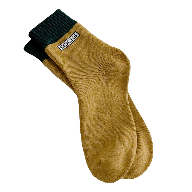 Contrast Cuff Thick Terry Mid Socks