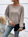 Ribbed Dolman Sleeve Boat Neck Sweater - Gray