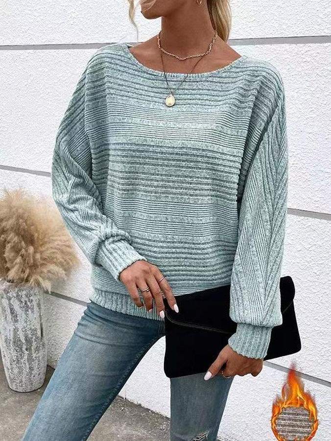 Ribbed Dolman Sleeve Boat Neck Sweater - LightBlue