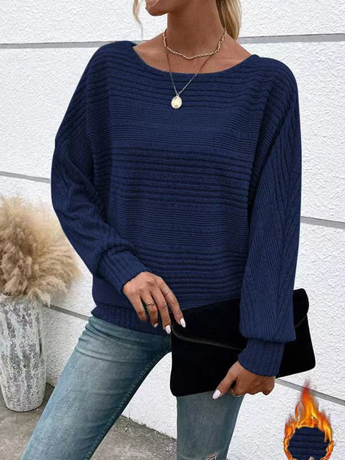 Ribbed Dolman Sleeve Boat Neck Sweater - Navy