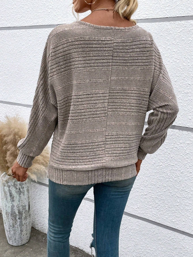 Ribbed Dolman Sleeve Boat Neck Sweater - view 1