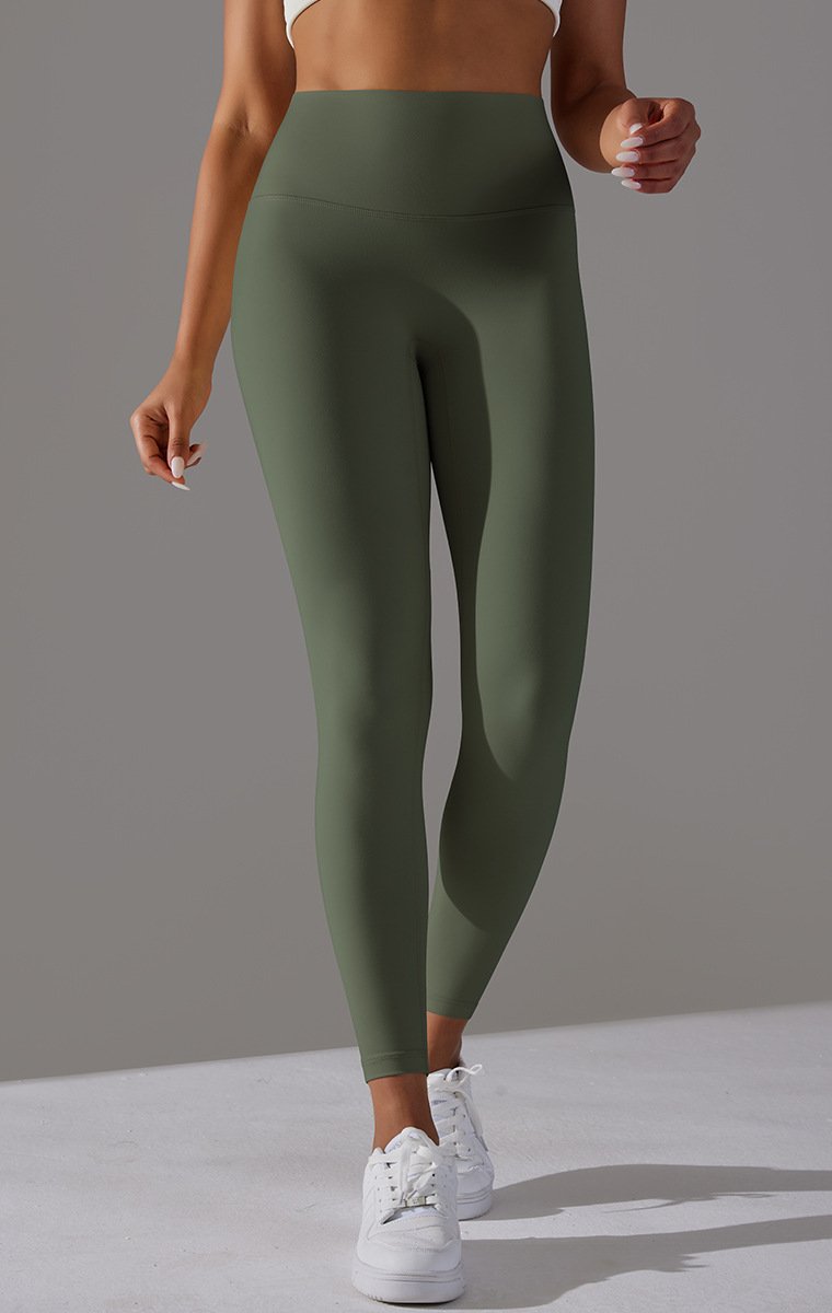 High Waist Brushed Seamless Yoga Leggings - Army Green - 1