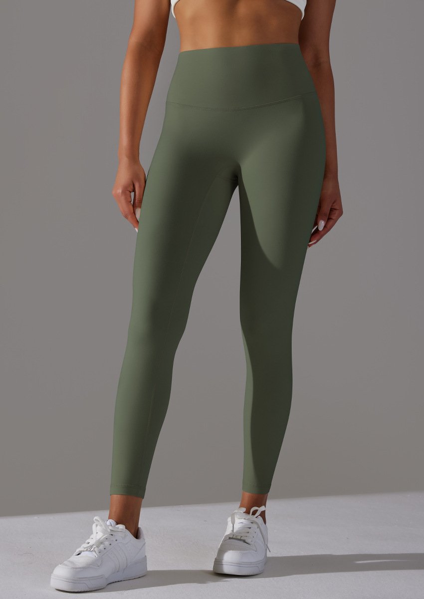 High Waist Brushed Seamless Yoga Leggings - Army Green - 3