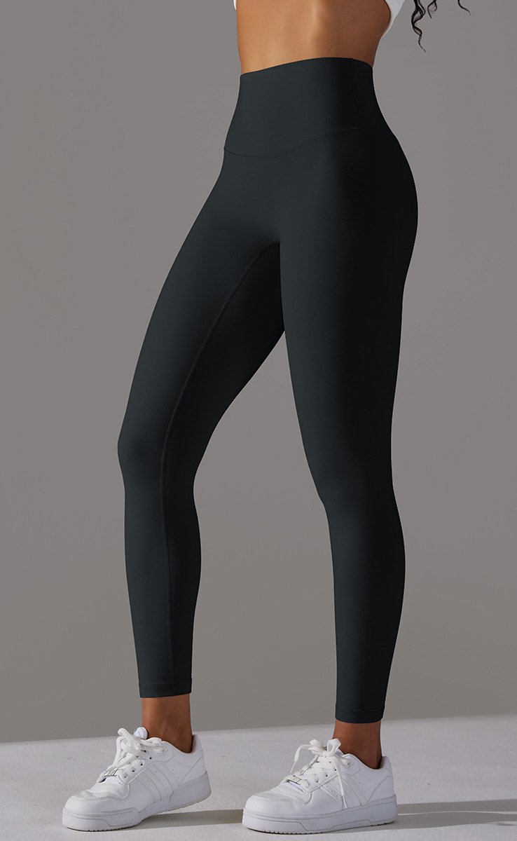 High Waist Brushed Seamless Yoga Leggings - Black - 1
