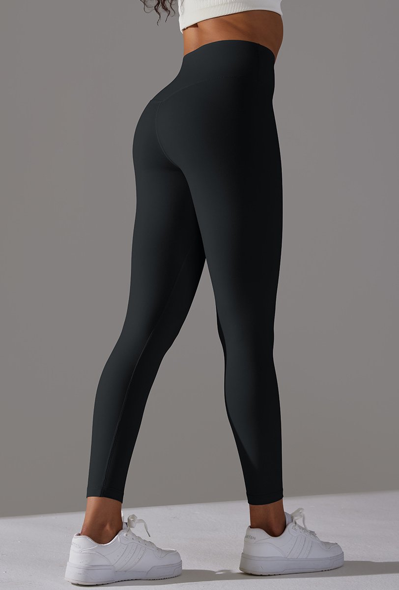 High Waist Brushed Seamless Yoga Leggings - Black - 2
