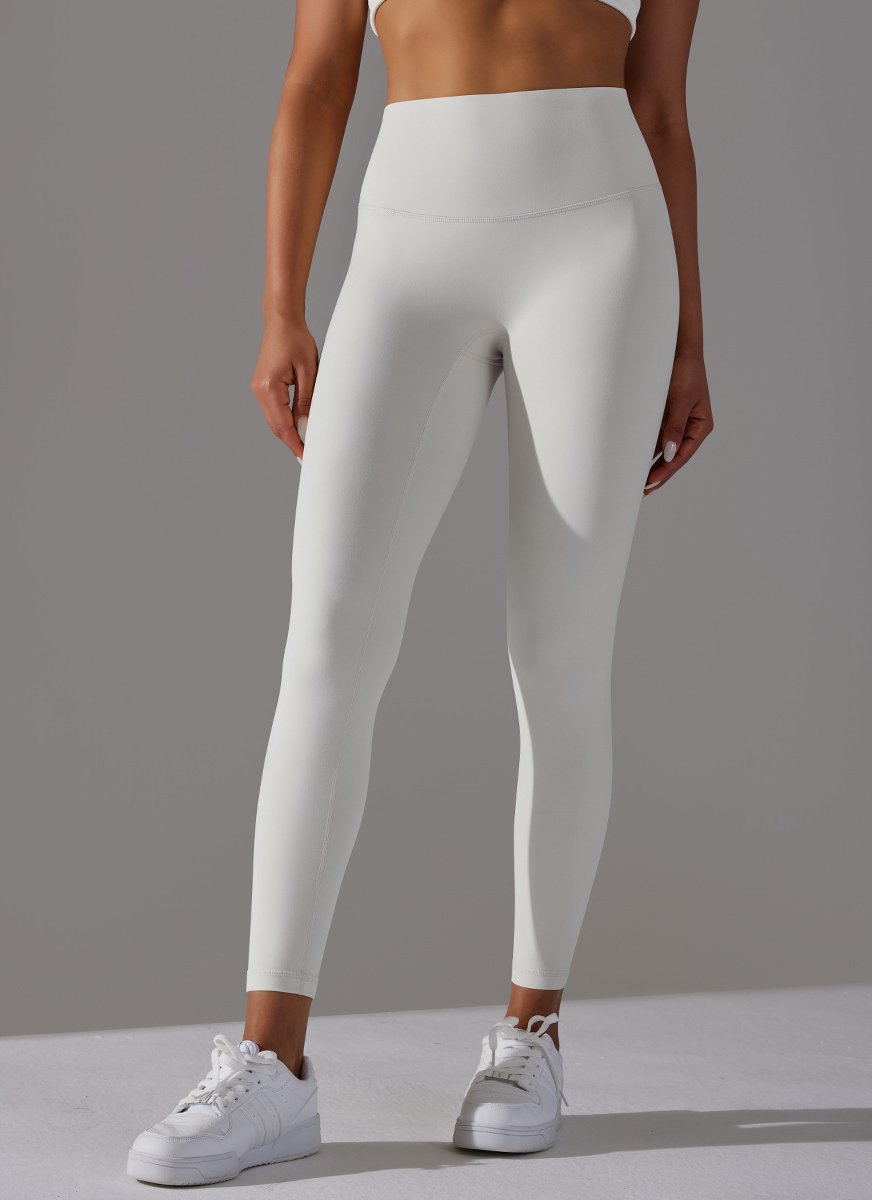 High Waist Brushed Seamless Yoga Leggings - White ash