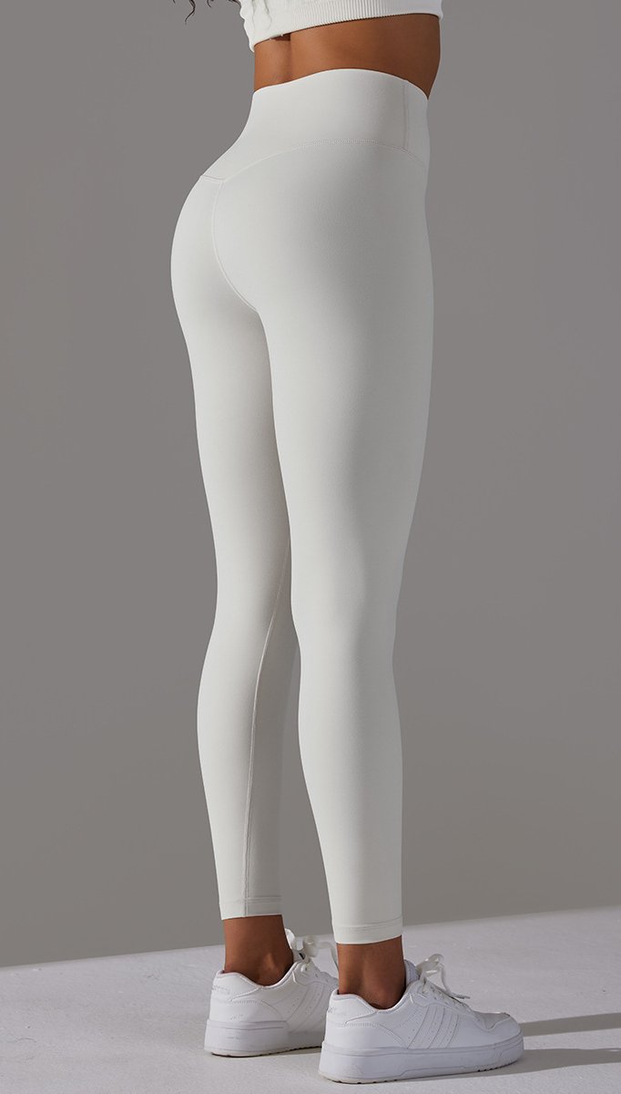 High Waist Brushed Seamless Yoga Leggings - White ash - 2