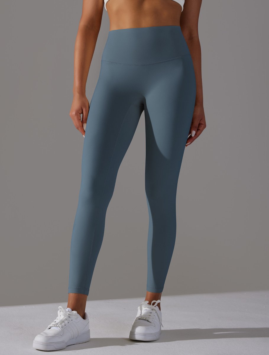 High Waist Brushed Seamless Yoga Leggings - grayish blue