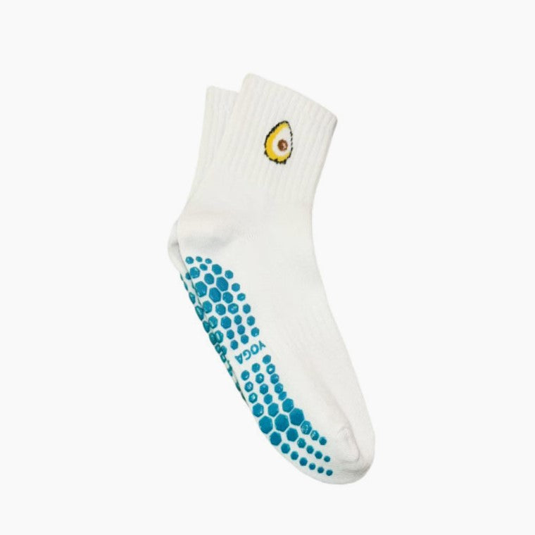 Fruit Patch Embroidery Crew Grip Socks - Avocado - 1