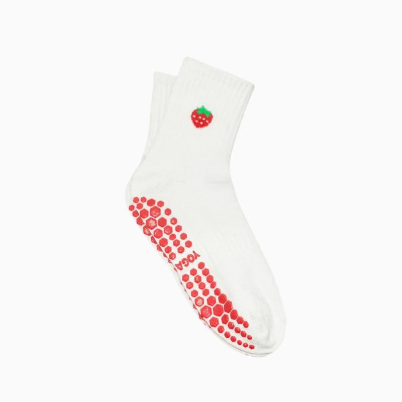 Fruit Patch Embroidery Crew Grip Socks - White