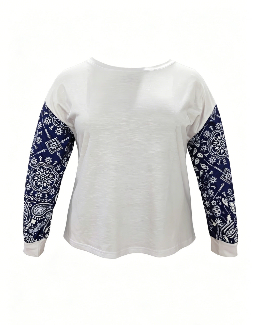 Bandana Print Puff Sleeve Blouse - Navy - 3